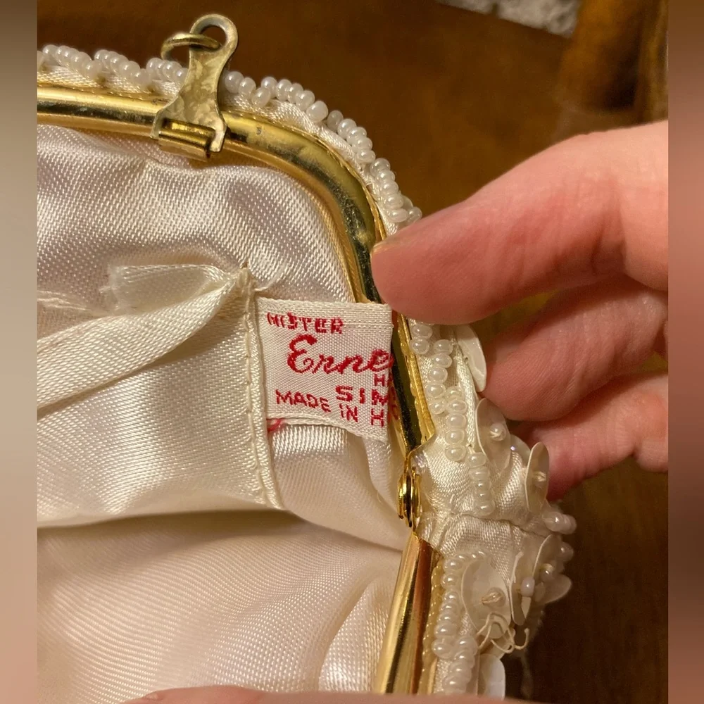 White Vintage Sequin Beaded Small Clutch Purse - Damage - Picture 13 of 17